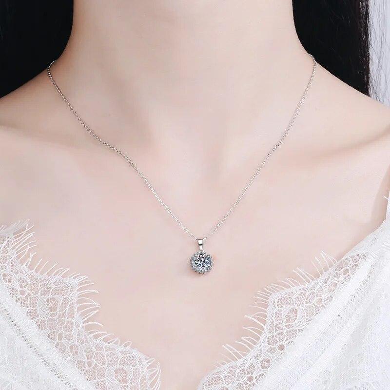 D цвет 5CT Сертифицированное ожерелье из муассанита из твердого стерлингового серебра с подвеской в виде подсолнечника и бриллиантов для женщин, обещание свадебных украшений