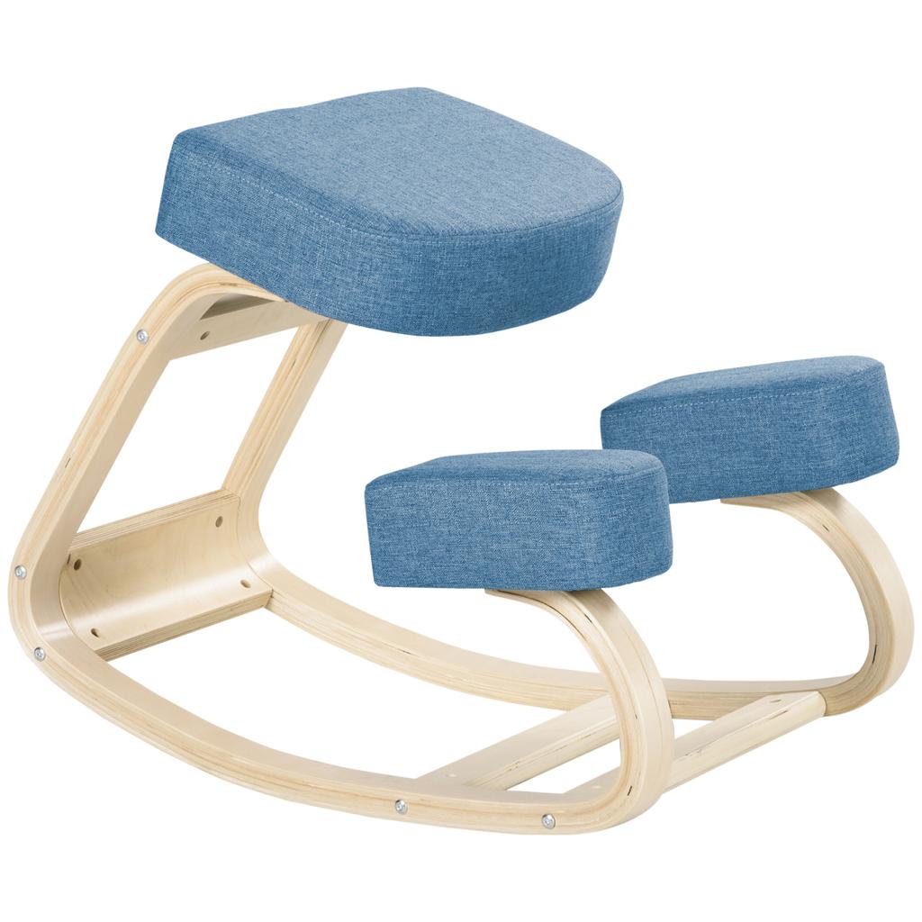 Knee Chair, Ergonomic Seat Stool, Padded Stool for Healthy Sitting Posture, Birch Wood, 120 kg Load Capacity, Blue
