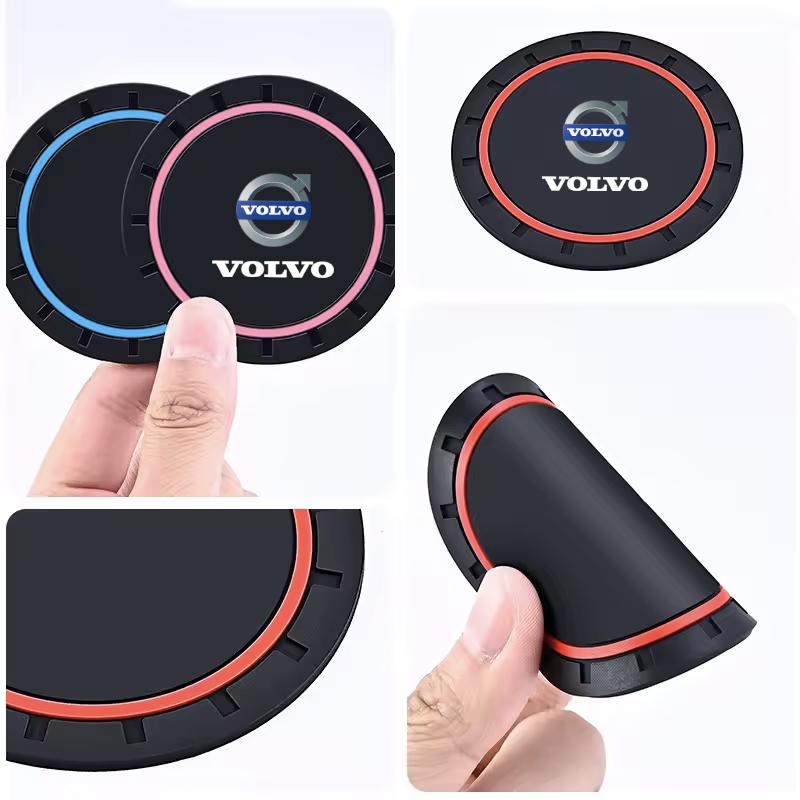 For Volvo XC90 XC60 V50 S60 V70 V60 V40 S90 olestar AWD XC40 S 2PCS Car Coasters Water Cup Slots Non-Slip Mat Waterproof Cup Pad