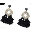 Bohemia Tassel Earrings Statement Handmade Dangle Ethnic Fringe Earrings Bamboo Weaving Geometric Square Sector Gifts For Women Girls