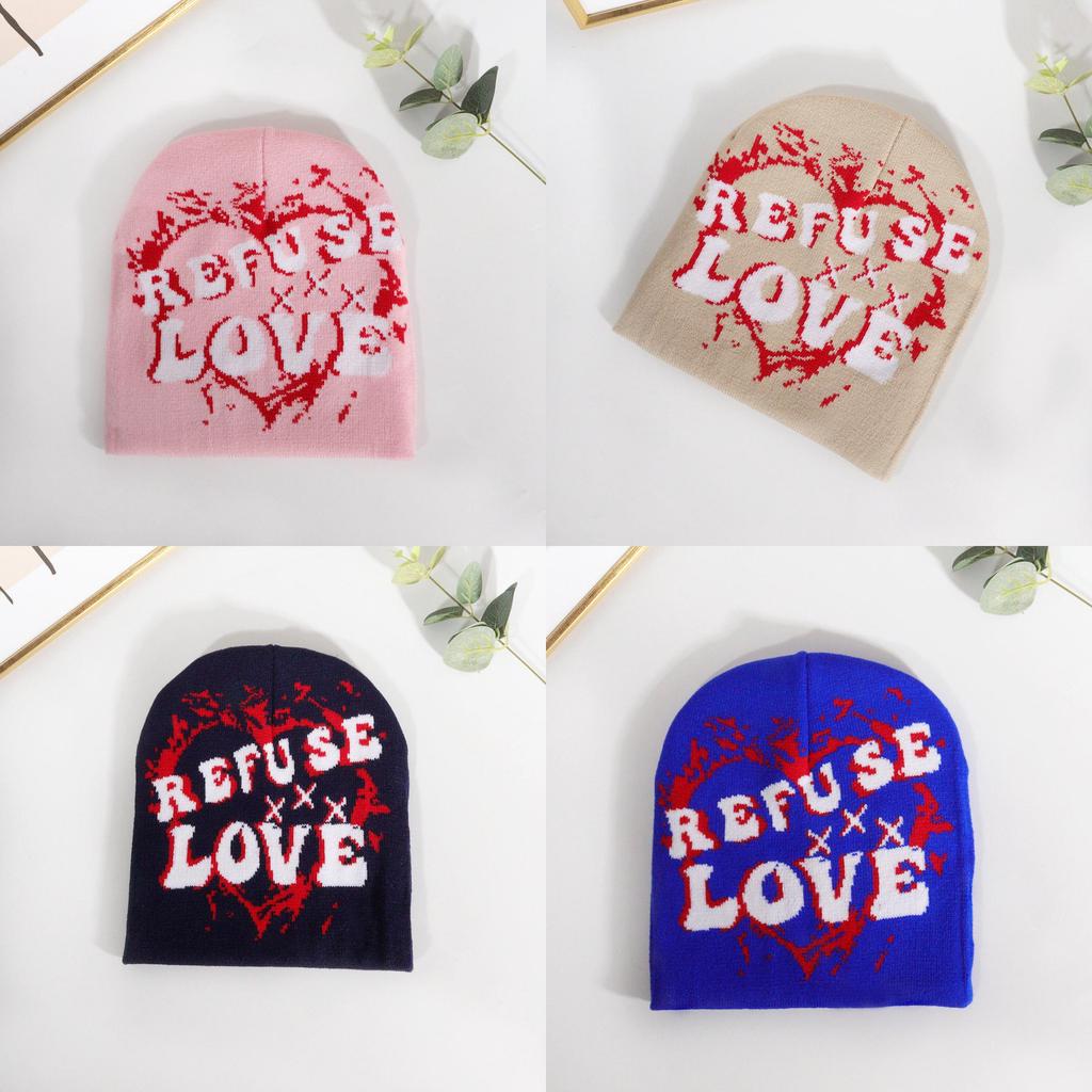 Letter Embellished Knit Cap With Love Text Unisex For Fall Season