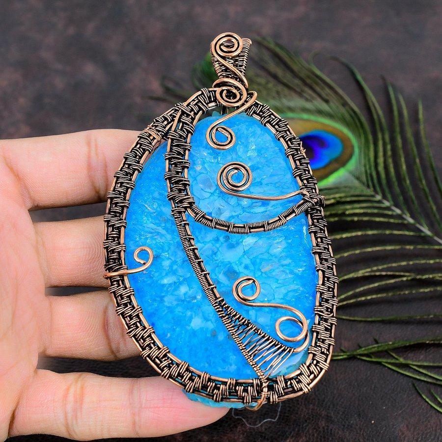 Подвеска из медной проволоки с натуральным водным солнечным друзи и драгоценным камнем ручной работы 4,61 v1D29