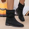 2024 Fashionable and Comfortable Hot Selling Women's Boots Autumn Round Toe Solid Color Short Tube Thick Heel Large Size Boots