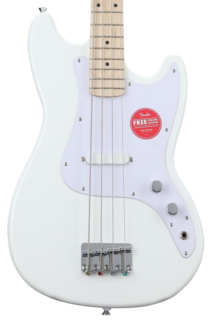 Squier от Fender Fender Squier Electric Bass Squier Maple White Arctic White Soft Case Included Sonic™ Bronco™ Bass, накладка на гриф, пикгард,