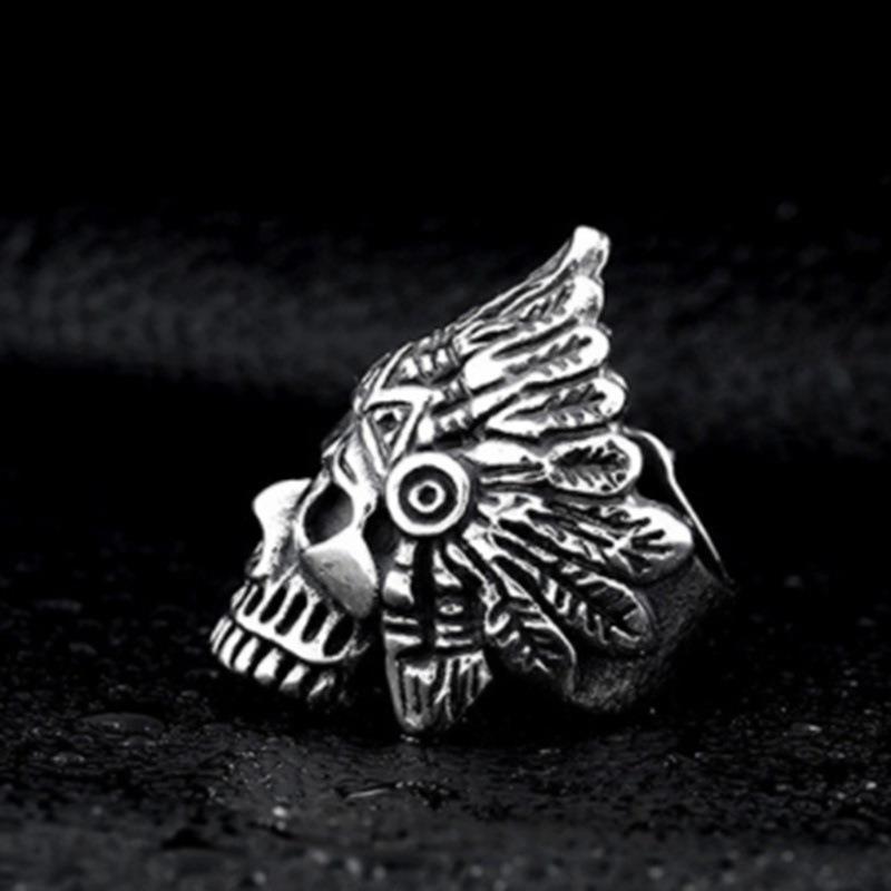 New Native American Skull Head Ring from Europe and America, Hip Hop Trendy Male Punk Ring
