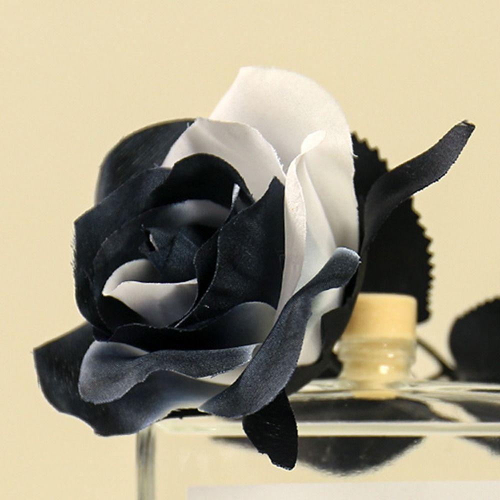 Black White Halloween Artificial Rose Flowers Soft Silk Real Touch Faux Flowers Gothic Exquisite Simulation Flowers