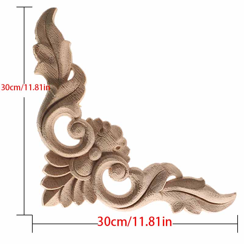 1Pc Chinese Carving Solid Wood Appliques For Furniture Cabinet Unpainted Wooden Mouldings Decal Vintage Home Decor Decorative