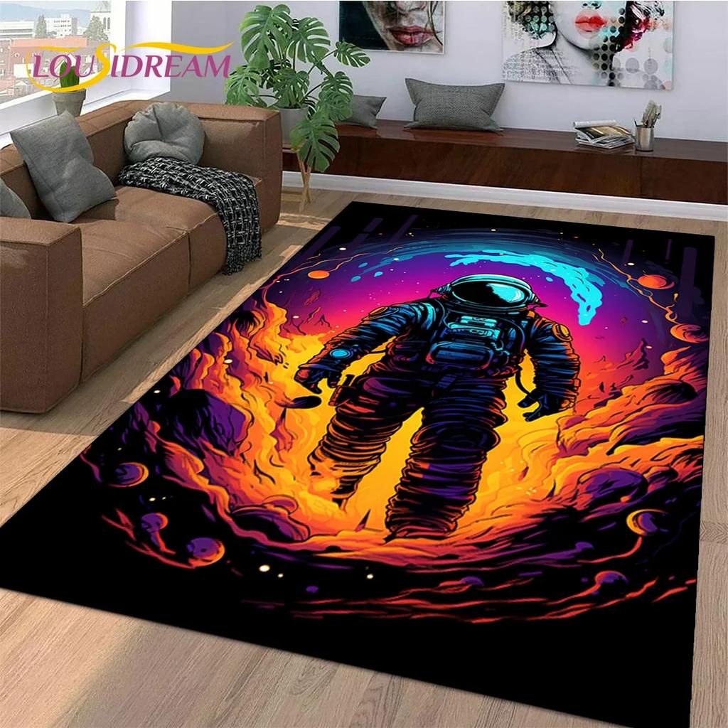 Astronaut Dream Universe Spaceman Outer Space Cartoon Carpet Rug for Bedroom Living Room Sofa Decoration, Large Decor Floor Mat