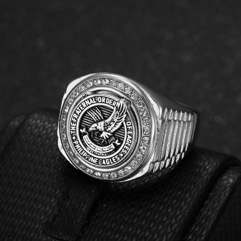Stainless Steel Vacuum Gold-plated Diamond Inlaid Filipino Eagle Domineering Men's Ring