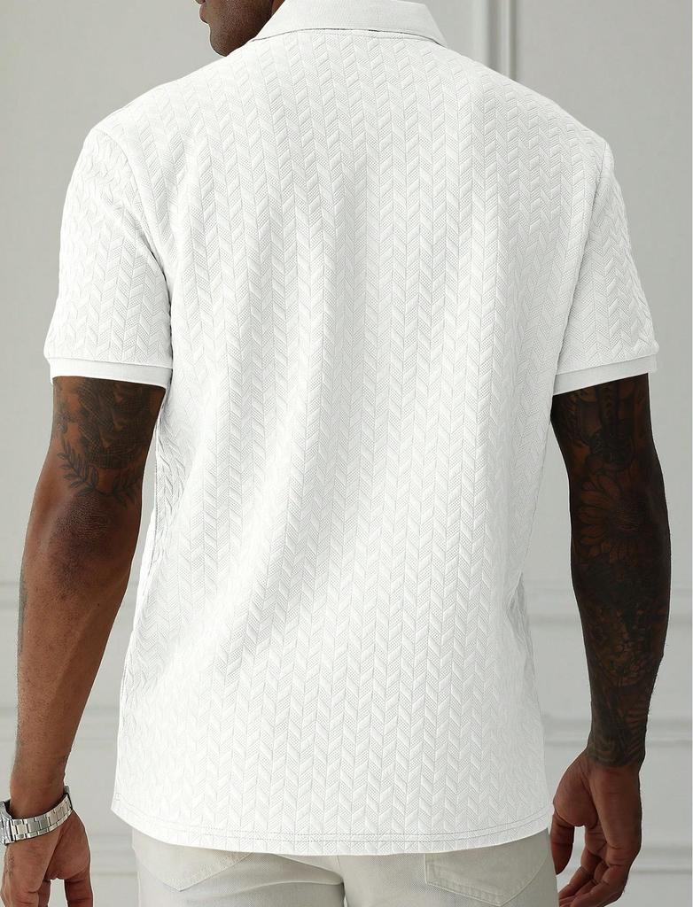 Летняя мужская однотонная рубашка-поло 2025 - Короткий рукав, Деловой стиль, Ткань из химических волокон