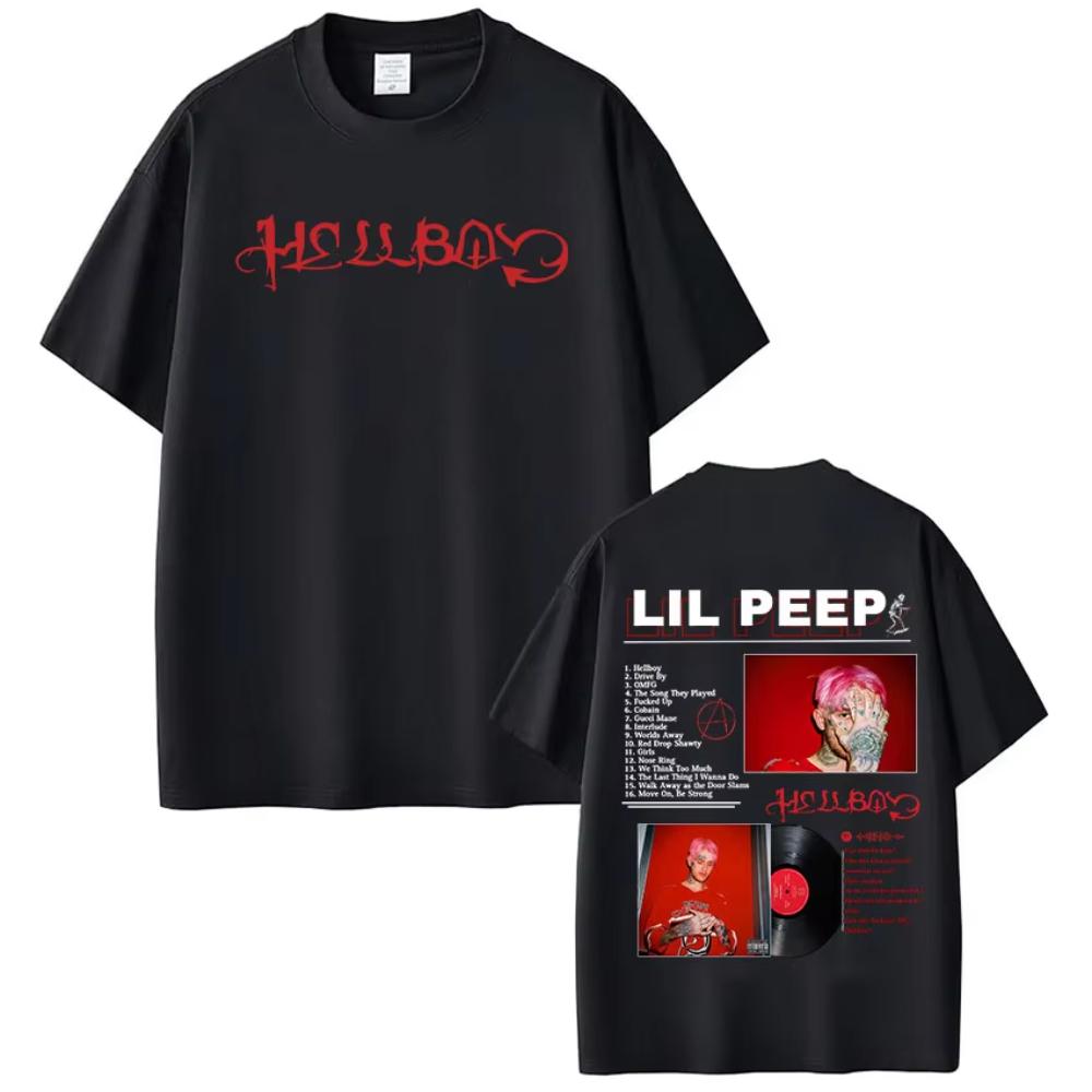 Футболка с принтом рэпера Lil Peep Crybaby Hellboy Мужская Женская Одежда Мода Хип-Хоп Футболка Хлопок Оверсайз Короткий Рукав Мужские Футболки