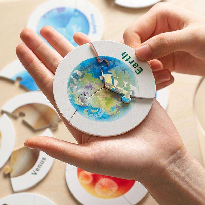 Toddler Space Wooden Puzzle Interlocking Design For Cognitive Skills Development