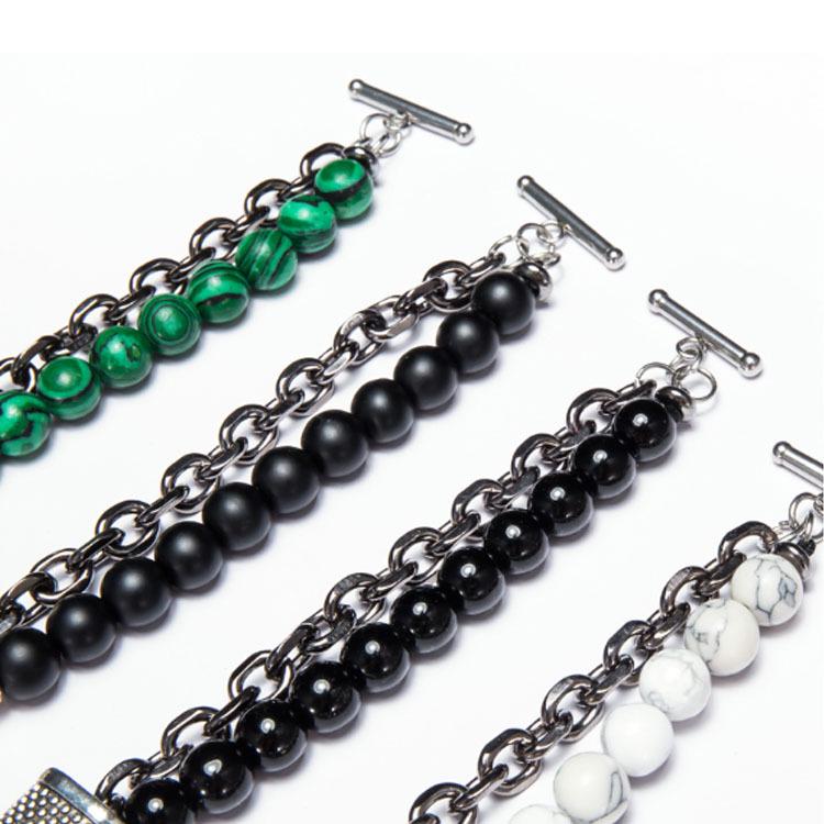 Мужской браслет из натурального камня «Карта» и нержавеющей стали - Уникальная модная бижутерия