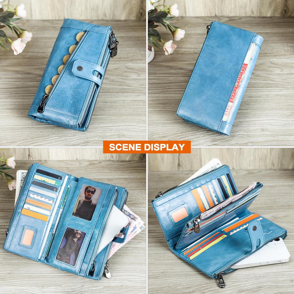 CONTACT'S женский удлинённый бумажник из натуральной кожи с отделениями для пластиковых карт, монет и мобильного телефона