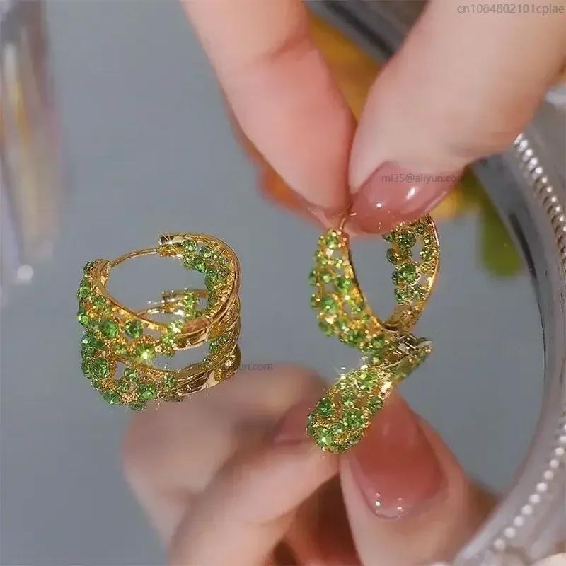 Фиолетово-зеленые цирконы, полный блеск, круглые серьги-кольца со стразами для женщин, ретро, легкая роскошь, темперамент, женские ювелирные изделия, подарки
