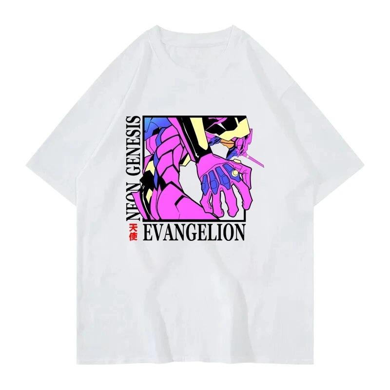 Евангелион Neon Genesis (EVA) Черная оверсайз футболка с контурным рисунком из манги Синдзи и Аски | Уличная футболка унисекс для фанатов меха-аниме