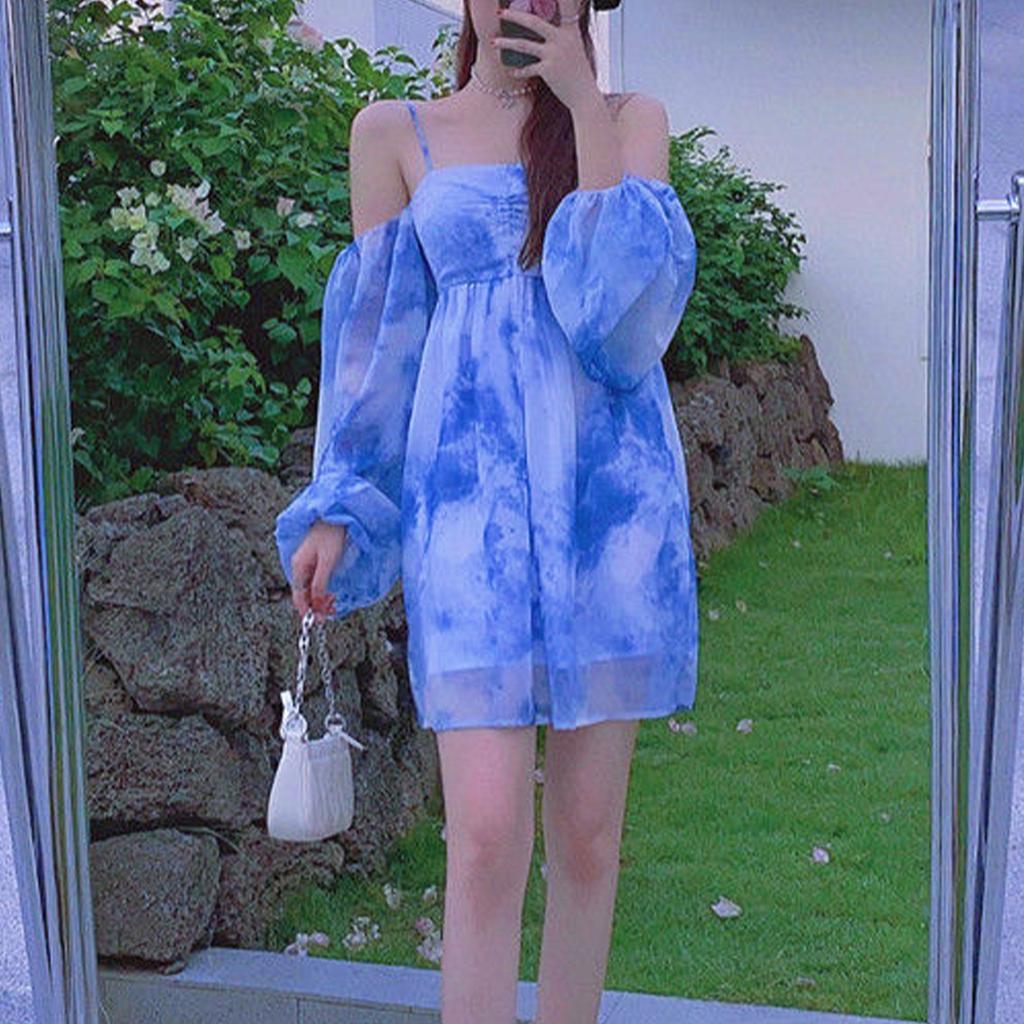 Женская модная и повседневная трендовая короткая юбка в стиле ретро с длинными рукавами и пузырьковыми рукавами