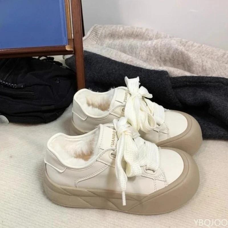 Туфли на толстой подошве с высоким подъемом для студенток на зиму, обеспечивающие тепло, комфорт, простые удобные белые туфли