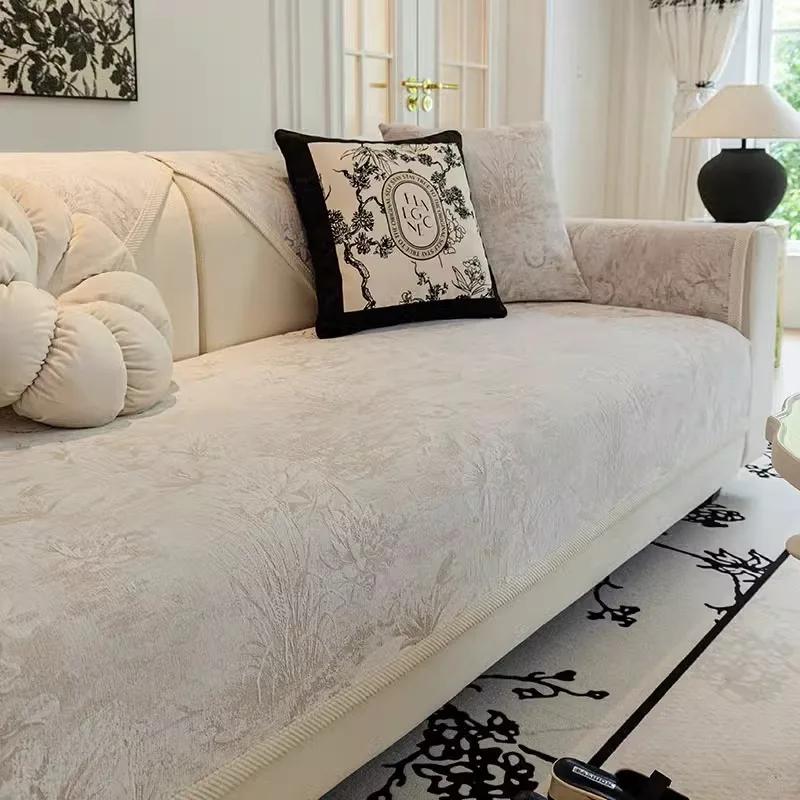 Полотенце для спинки дивана, противоскользящее износостойкое покрытие для дивана из синели, универсальное круглогодичное украшение с рисунком тушью, диванная подушка