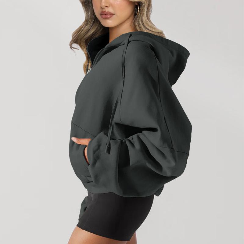 Толстовка с капюшоном, женский кардиган с длинным рукавом, повседневная однотонная спортивная куртка