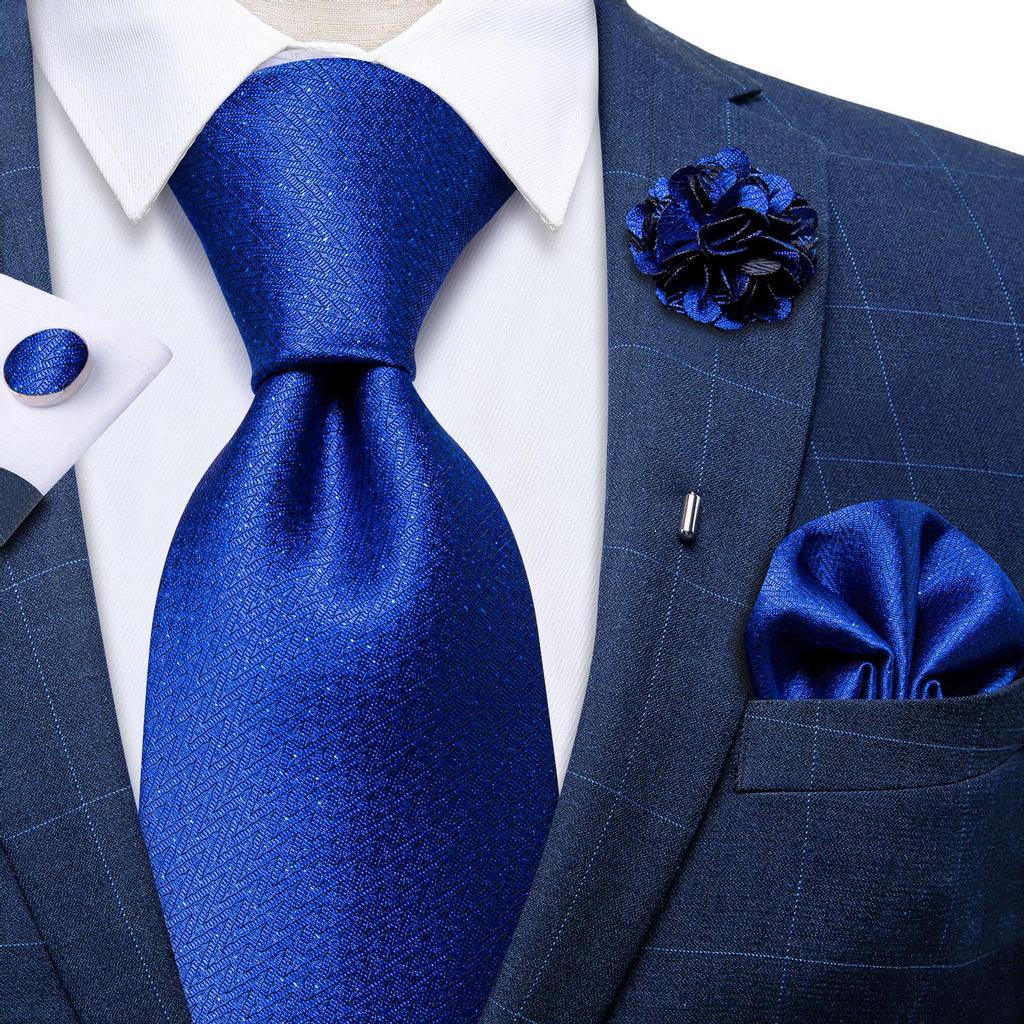 Classic 8.5cm Necktie Set for Men Striped Tie Silk Tie With Brooch Pin Hanky Cufflink Business Party