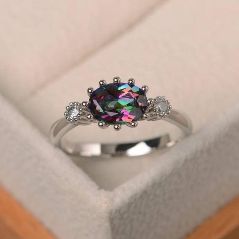 1Pc Fashion Inlaid Seven-color Synthetic Zircon Ring Fashion Ring