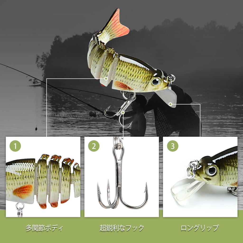 TRUSCEND Mini Tilapia Lure with Set of Lifelike Fishing Lures for Saltwater and for Sea Spanish and Other Fish 6-Joint Design, 2g, 4, Ajing,