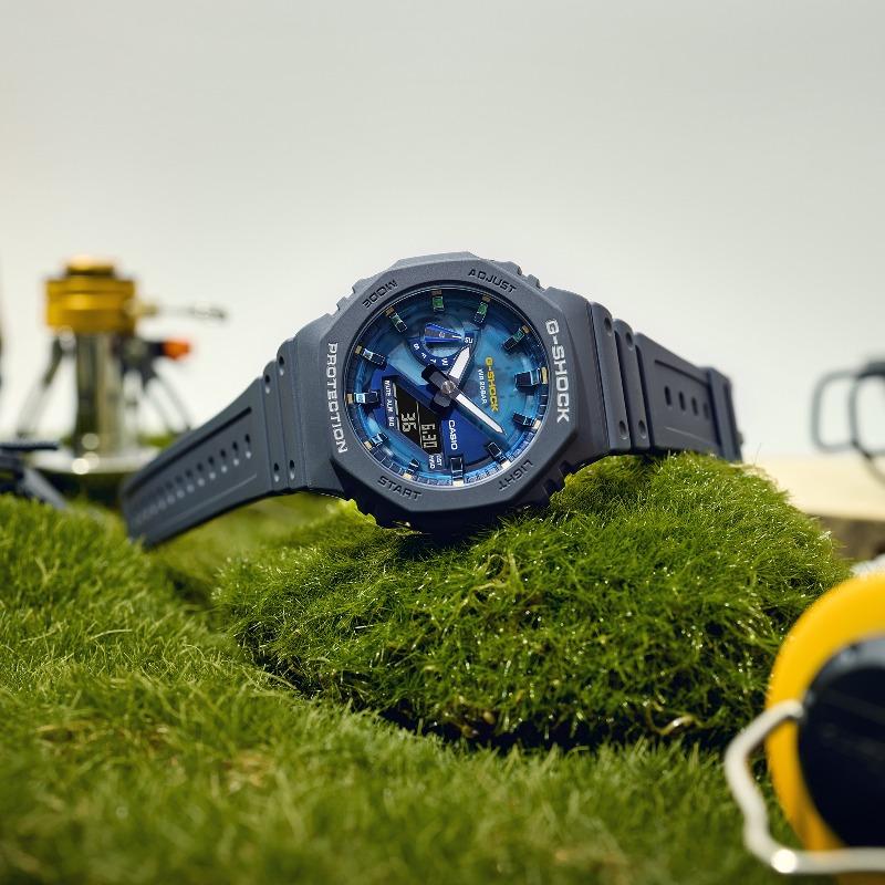 Casio Мужские часы G-SHOCK из смолы, водостойкость 200 м, аналоговые, ударопрочные, кварцевые, GA-2100AS-2A