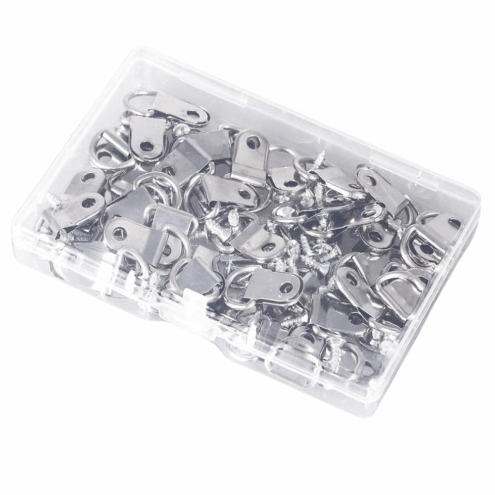 50pcs Hangers Picture Frame Hangers 50pcs Screws with Screw Hook Wall Triangle D-Ring D-type Design Multi-functional