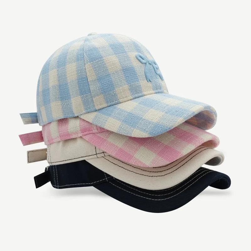 Бейсболка с вышитым бантом в клетку для женщин, корейские универсальные милые хип-хоп-шляпы с бантом, бейсболка для защиты от солнца на открытом воздухе, для путешествий, пляжа