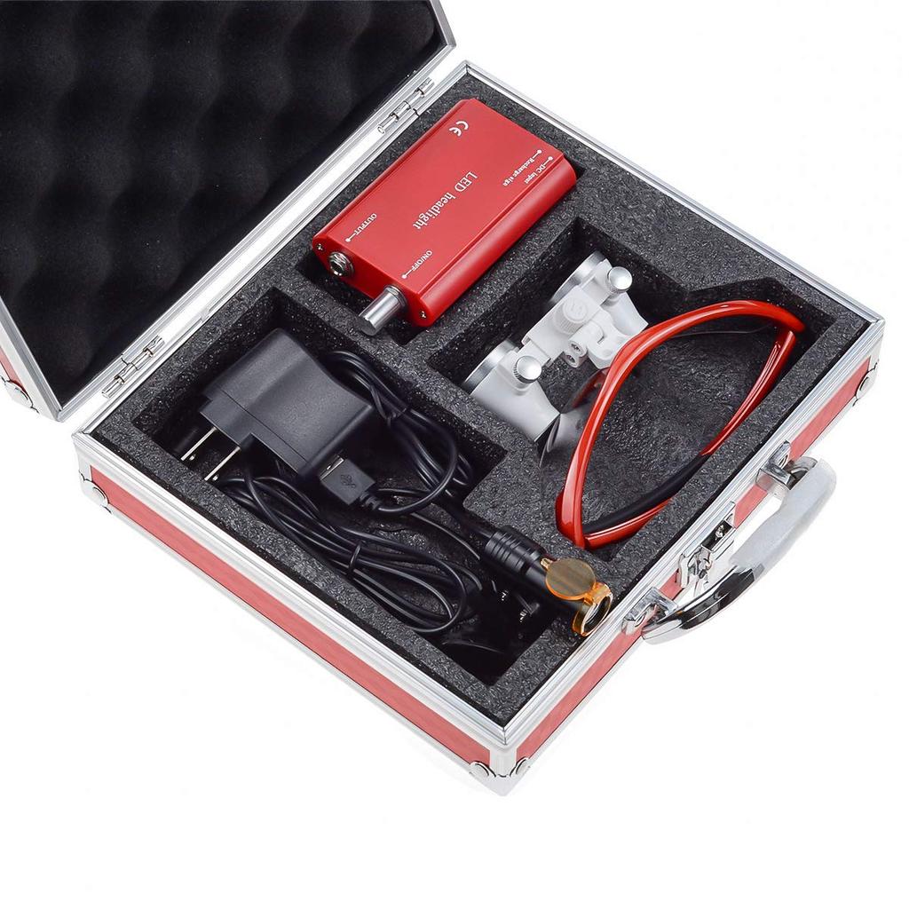 Бинокулярная лупа со светодиодной подсветкой 5 Вт, портативная, с футляром для хранения 2,5X + крепление DY-008 (красный)