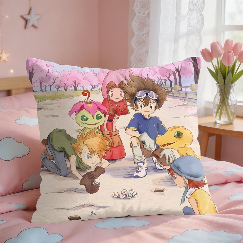 Anime DDigimon AAdventure Cushion Cover Square Short Plush Pillow Case Living Room Sofa Home Decor Funda X