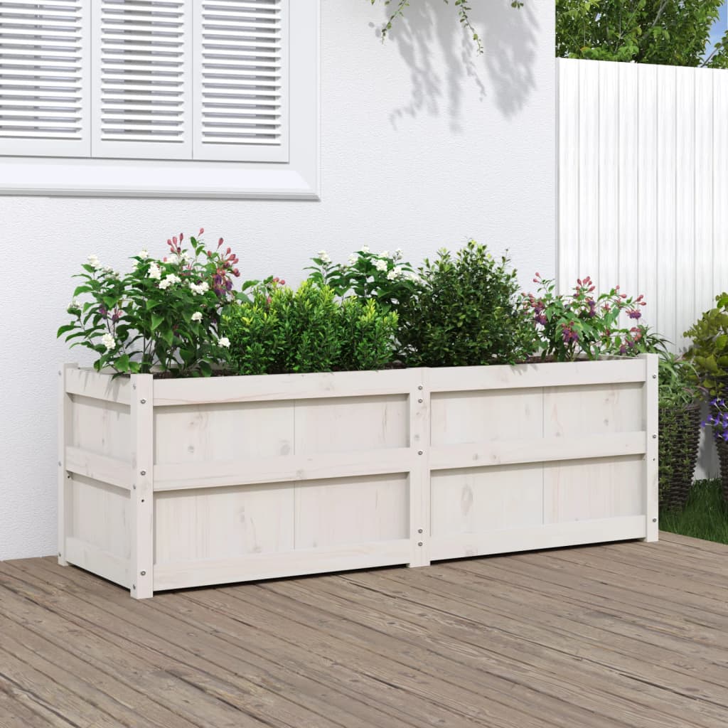 Plant Box White 150x50x50 cm Solid Pine Wood