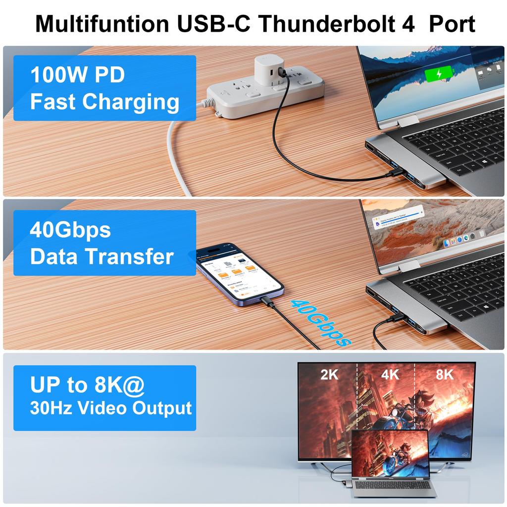 Microsoft Surface Laptop 7 USB-концентратор 4K HDMI Microsoft Surface Laptop 7 2024 Конвертер-концентратор Thunerbolt 4 K Видео 40 Гбит/с Данные 100 Вт Surface Laptop 7 ПК