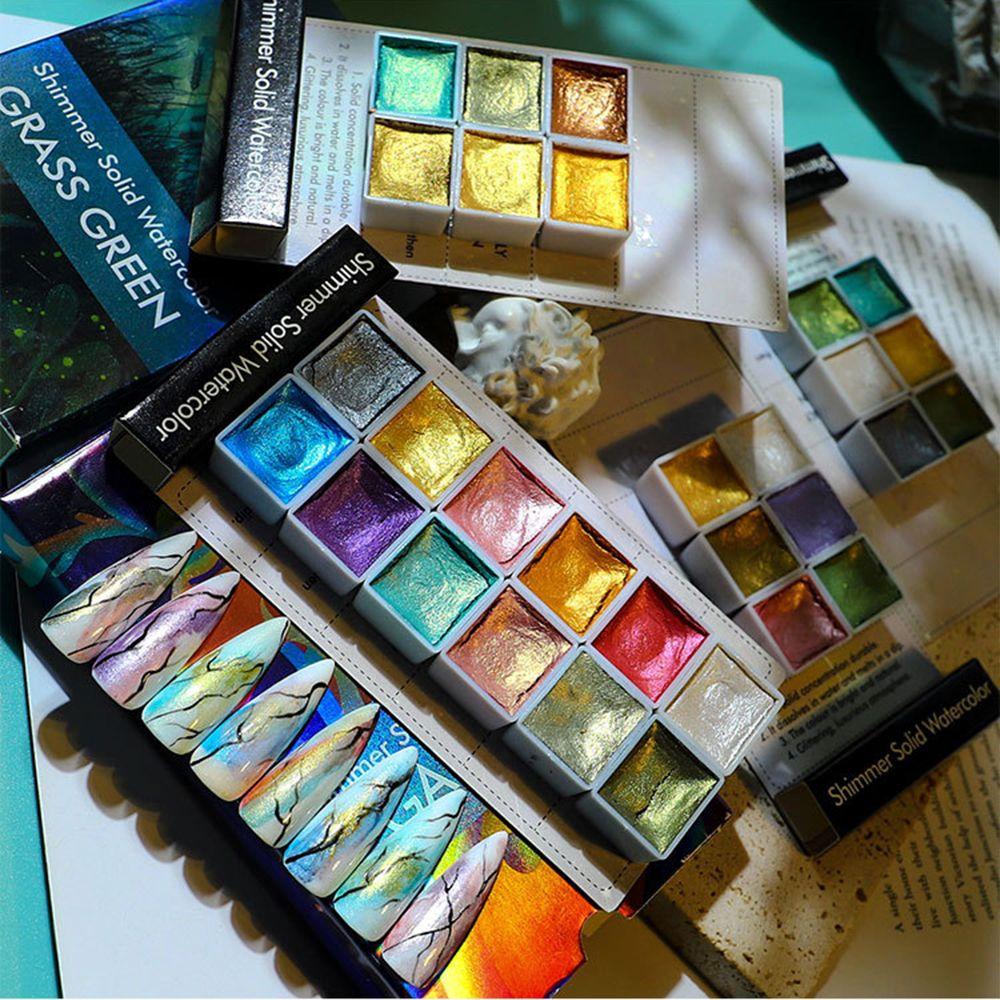 Горячий для художника Живопись Ручная роспись Ногтей Перламутровый пигмент Твердый Металлический Акварель