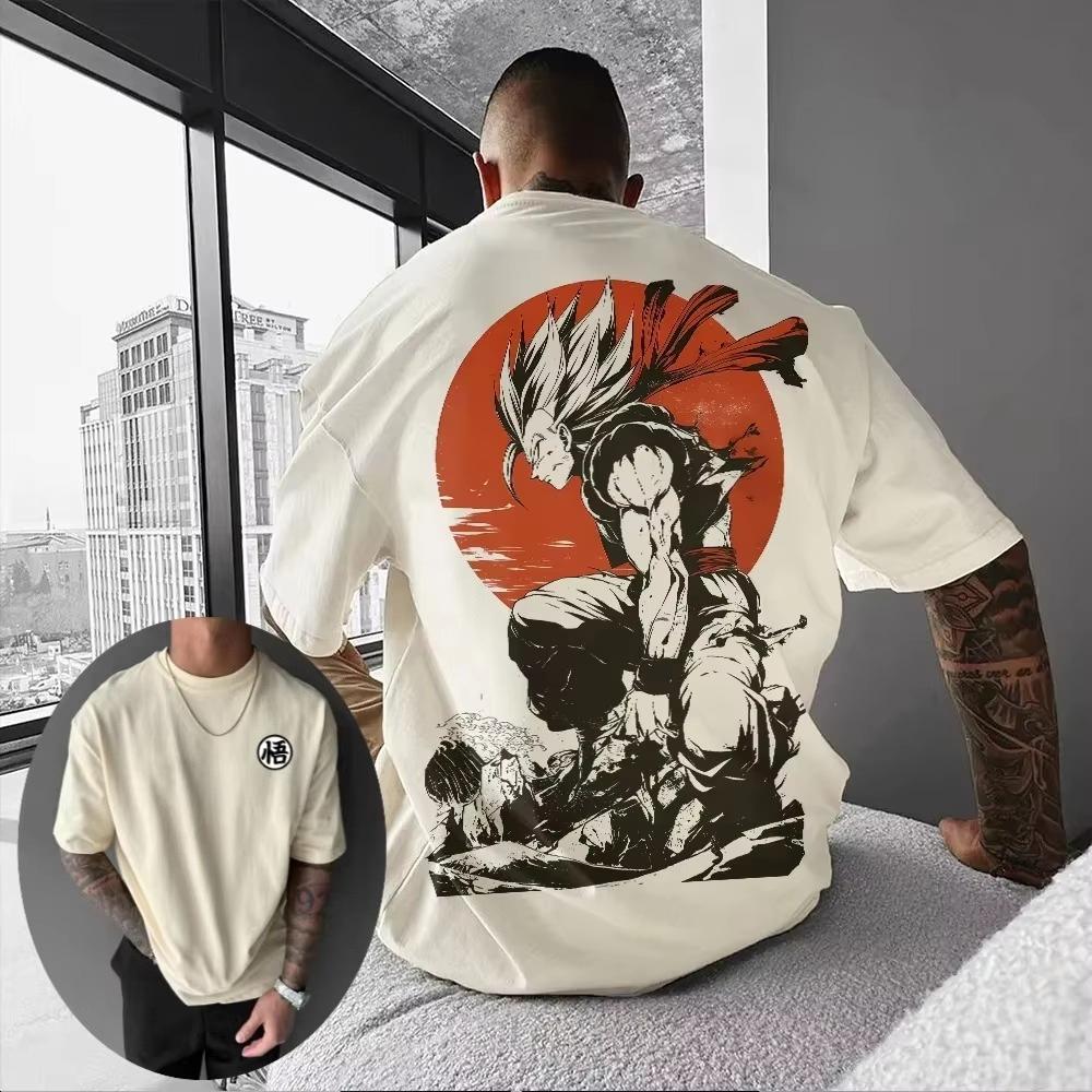 Dragon Ball Z Сон Гоку "Закатный Воин" Оверсайз Футболка Мужская Аниме Арт Уличная Повседневная Графическая Футболка Свободный Крой