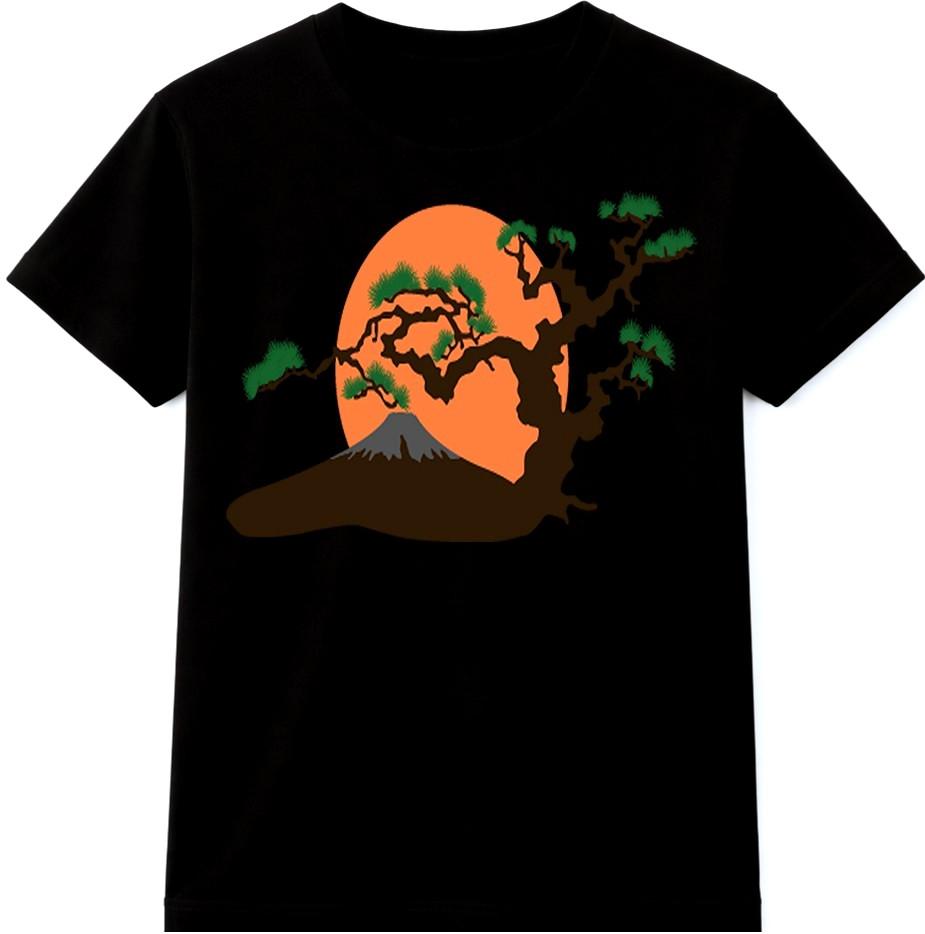 Bonsai Tree T-Shirt Japanese Mountain Sunset Landscape Graphic Nature Tee