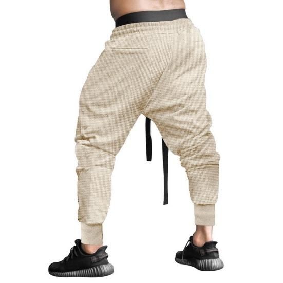 Spring Fall Men Harem Pants Loose Drawstring Elastic Waist Pockets Ankle-banded Solid Color Sport
