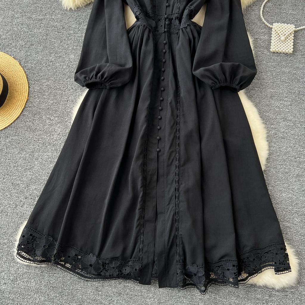 Весенне-осенние женские элегантные кружевные однобортные длинные праздничные пляжные платья макси с вышивкой