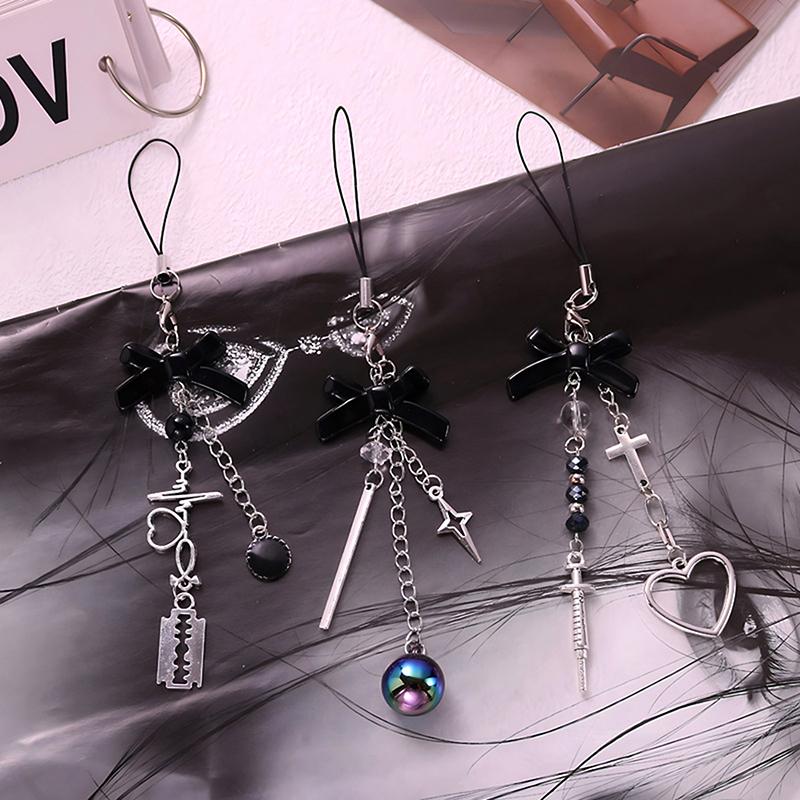 Y2K Bowknot Phone Chain Sweet Cool Cross Подвеска для шприца Чехол для наушников Подвесная веревка Анти-потеряющийся шнурок Сумка Декор