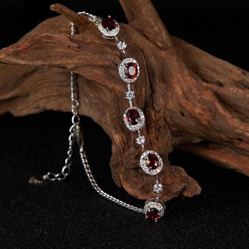 Jewelry S925 Sterling Silver Natural Garnet Apatite Amethyst Bracelet Women'S Bracelet