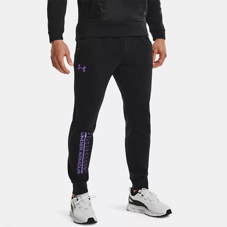 Under Armour Purple Logo Tapered Sweatpants Men Bottoms Black 1360731-003