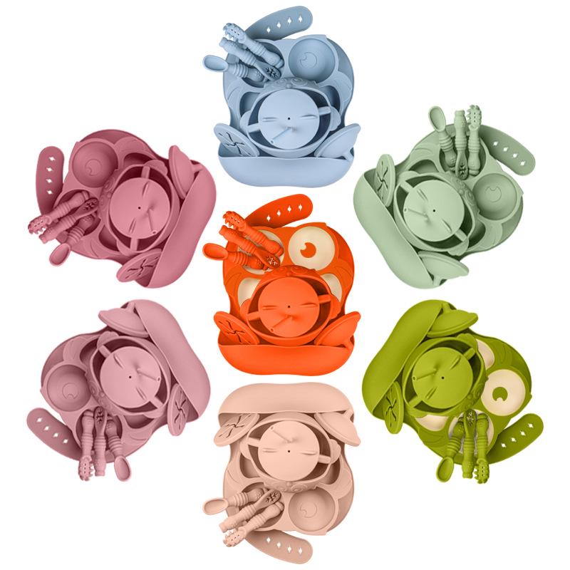 Силиконовый набор детской посуды «Сова»: Разделенная тарелка и контейнер для еды для детей и младенцев