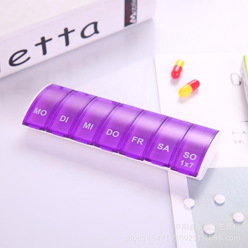1PC Rectangular Pill Box Seven Days Pill Box Seven Compartments Mini Portable Storage Pill Box Plastic Divided Pill Box