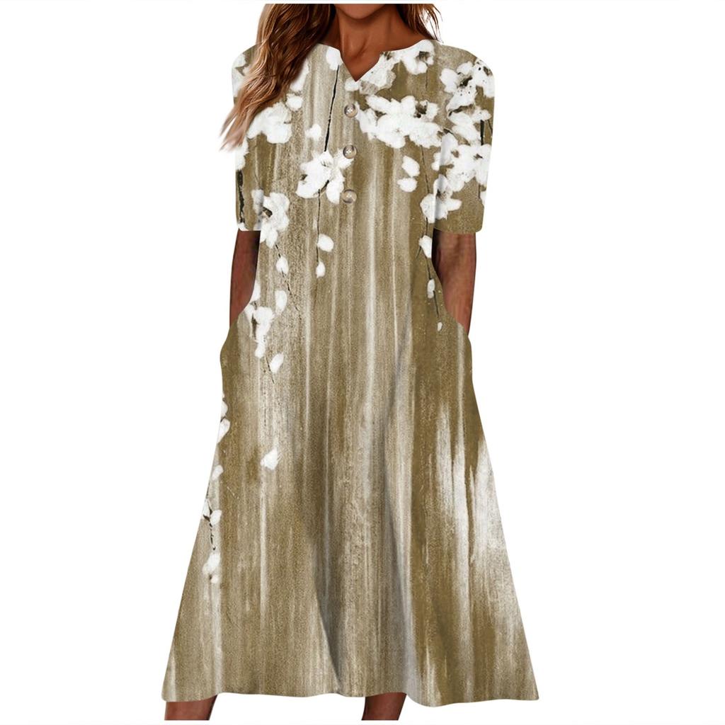Женское летнее повседневное свободное платье с v-образным вырезом и короткими рукавами с принтом