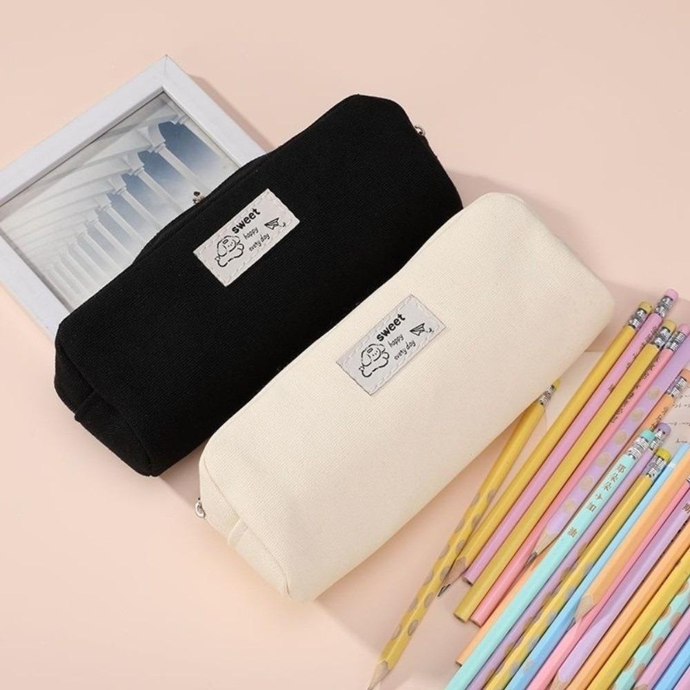 1Pc Solid Color Pencil Case Canvas Stationery Storage Pouch Simple Pencil Pouch School Supplies
