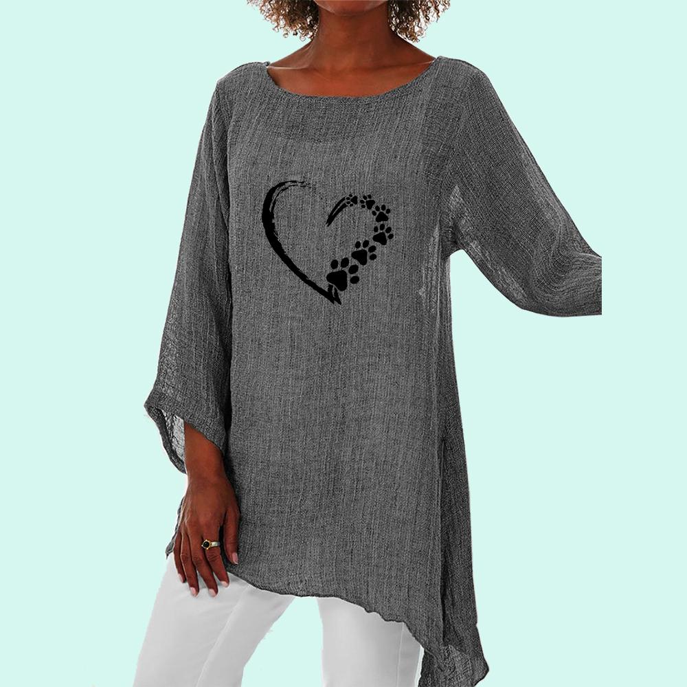 Женская мода, хлопковая и льняная свободная рубашка, весна и лето, топ с длинными рукавами и сердцем 3/4, женские повседневные блузки с круглым вырезом