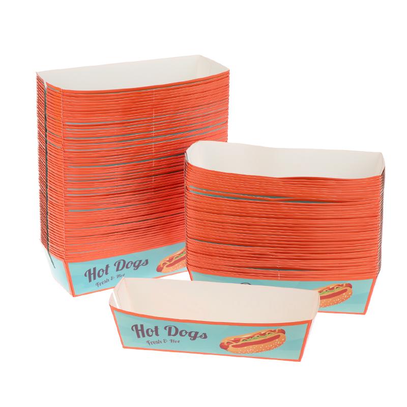 100 шт. Коробка для упаковки хот-догов без складывания Бумажная Одноразовая Посуда для вечеринок Поднос для подачи еды Для кейтеринга Упаковочные коробки