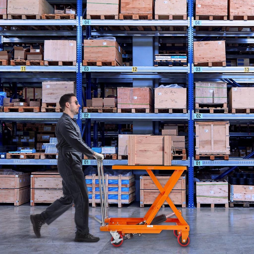 Hydraulic Lift Table Cart, 500lbs Capacity 28.5" Lifting Height, Manual Single Scissor Lift Table with 4 Wheels and Non-slip Pad, Hydraulic Scissor