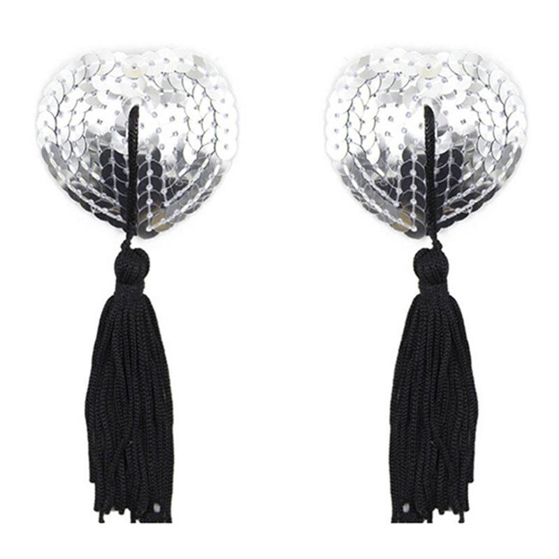 Блестящие накладки на соски в форме сердца с кисточками - Силиконовые пастилки Аксессуары для нижнего белья